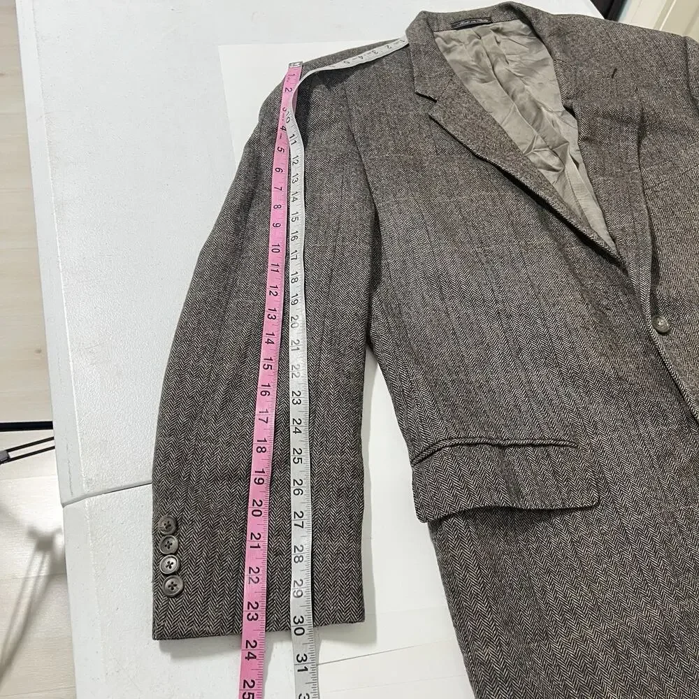 Corneliani Wool Camel Silk Tweed Blazer Brown Jacket 56R Herringbone Italy
